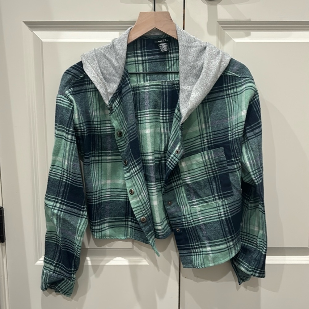 printed button up with hoodie